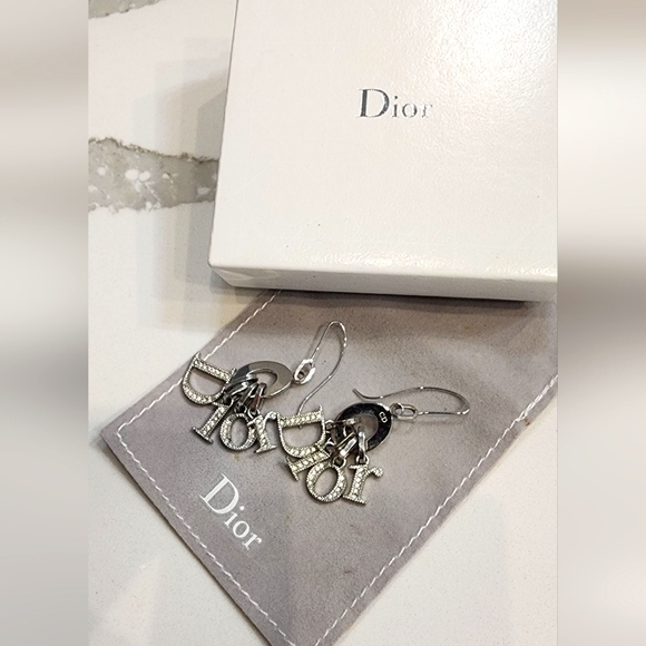 Dior Logo Dangle Earrings - Picture 1 of 5